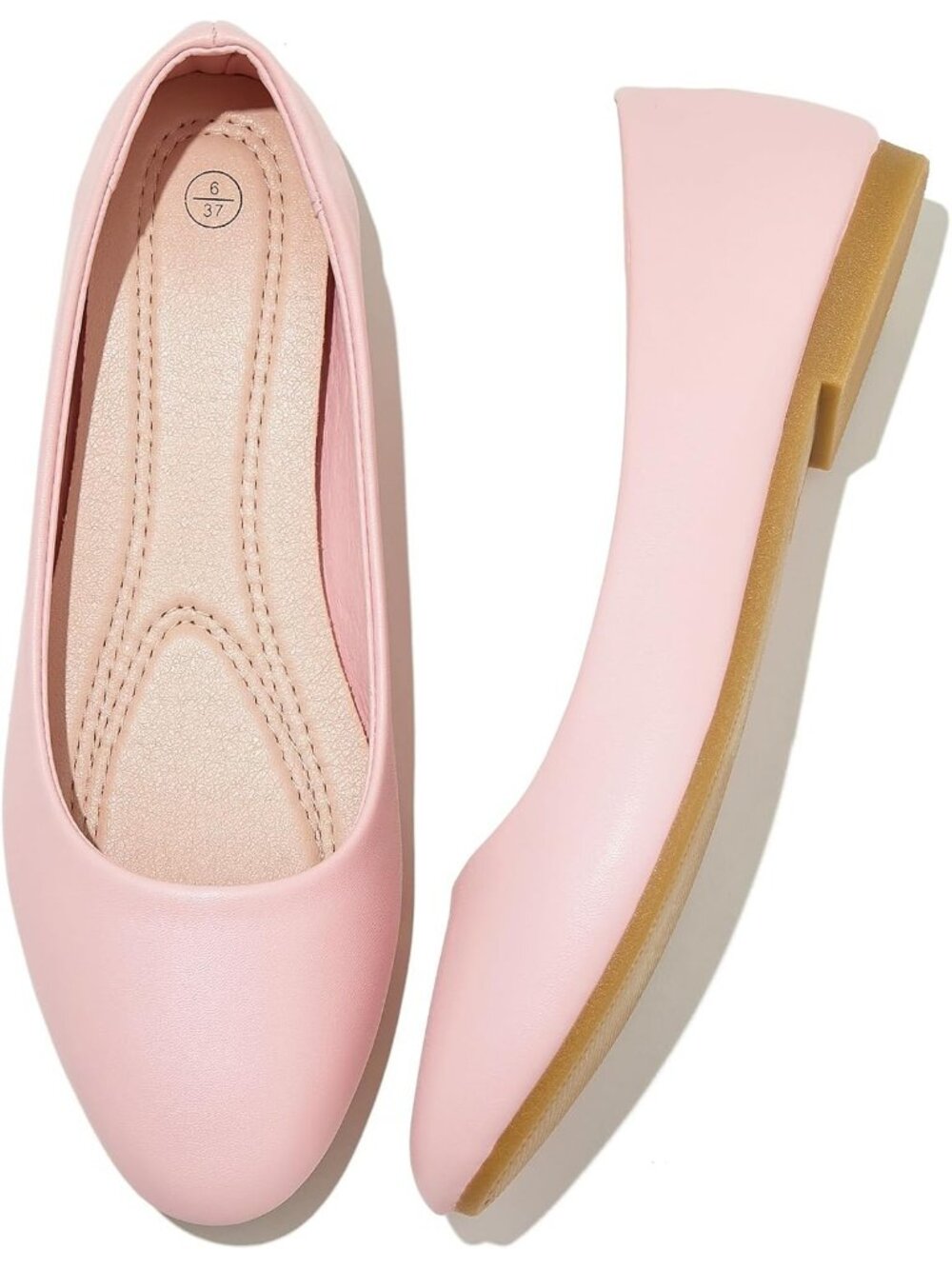 Women's Blush Pink PU Leather Ballet Flats Slip on Casual Loafers Comfort Shoes